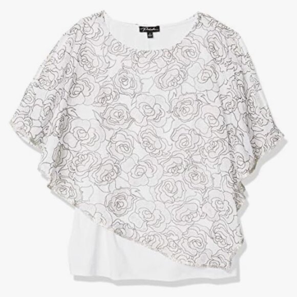 Prelude Women's Floral Glitter Print Overlay Top with Rhinestone ~ NWT ~ Large - Picture 12 of 13